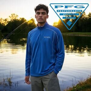 Columbia Professional Fishing Gear Long Sleeve T-Shirt Blue Men's Medium PFG